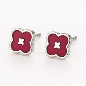 Elegant Silver and Brick Floral Earrings